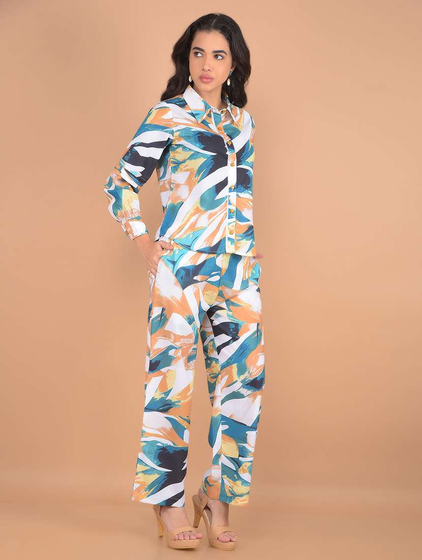 women multicolored abstract printed shirt and trouser co-ord set - 21617368 -  Standard Image - 2