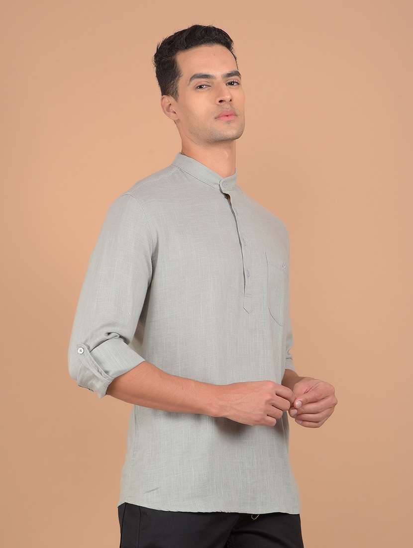 men mandarin neck solid short kurta