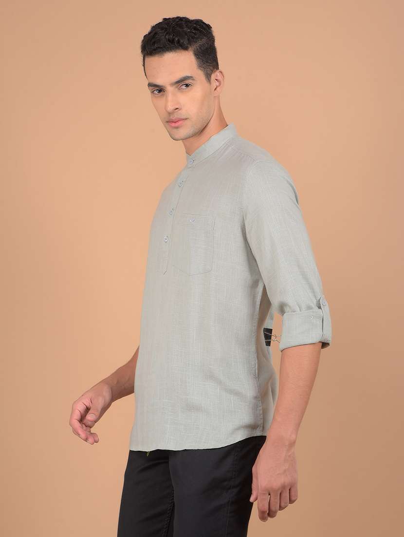 men mandarin neck solid short kurta - 21617385 -  Standard Image - 2