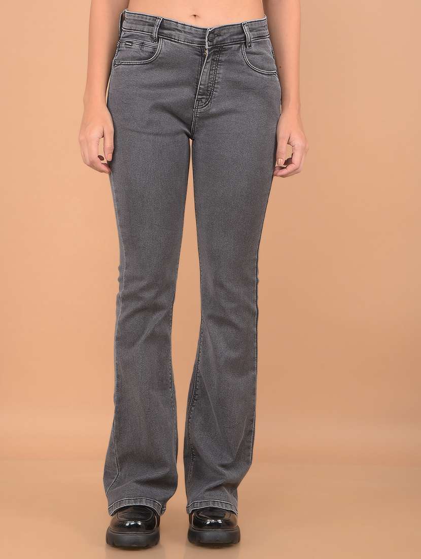 women grey solid bootcut jean