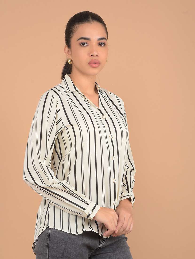 Women White Stripes Regular Shirt - 21617405 -  Standard Image - 2