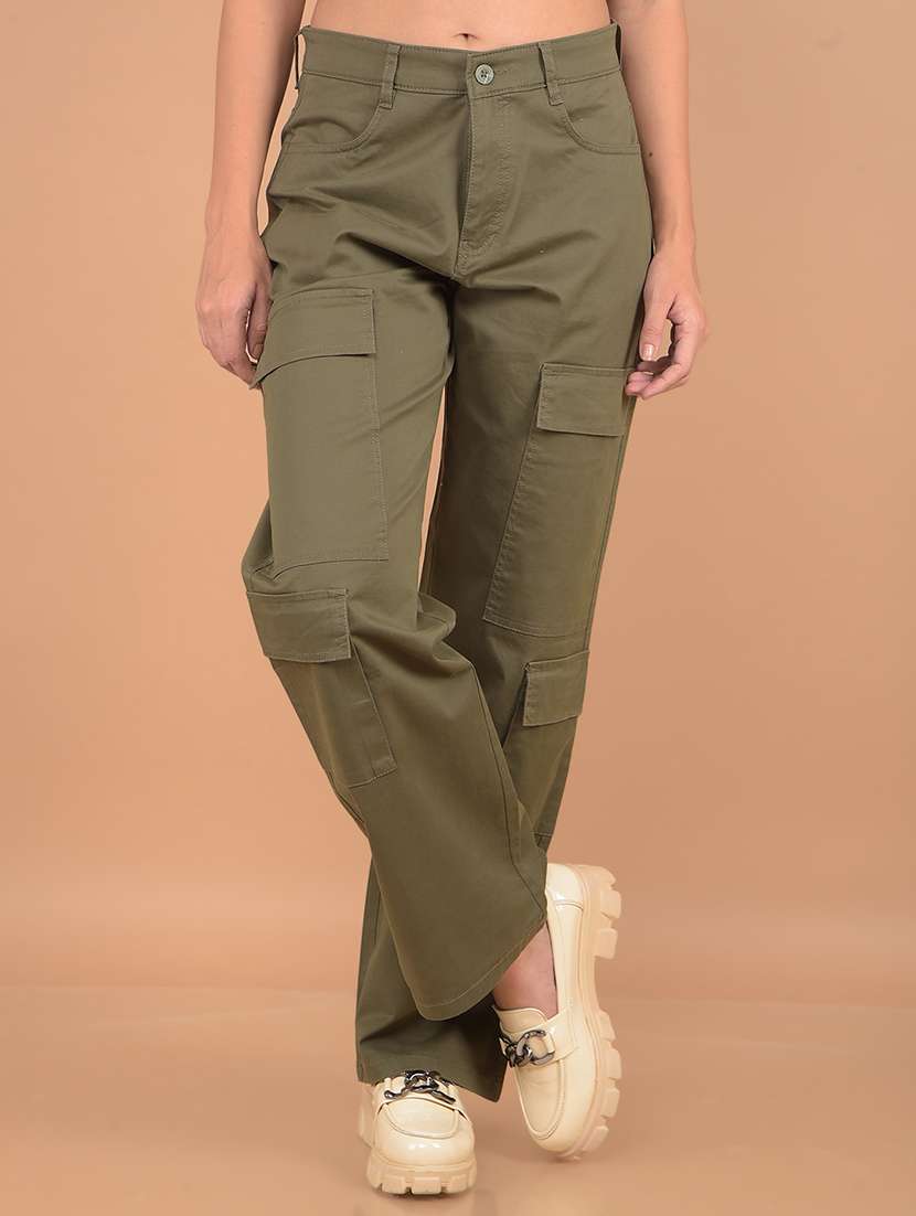 women mid rise solid cargo