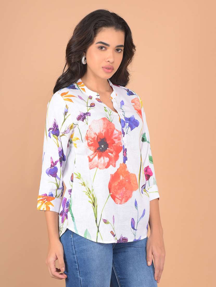 women floral printed three quarter sleeves top - 21617422 - Standard Image - 2