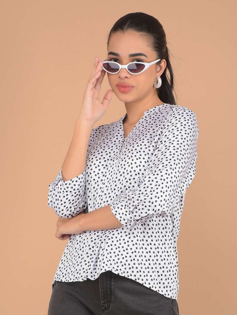 women polka dots printed three quarter sleeves top