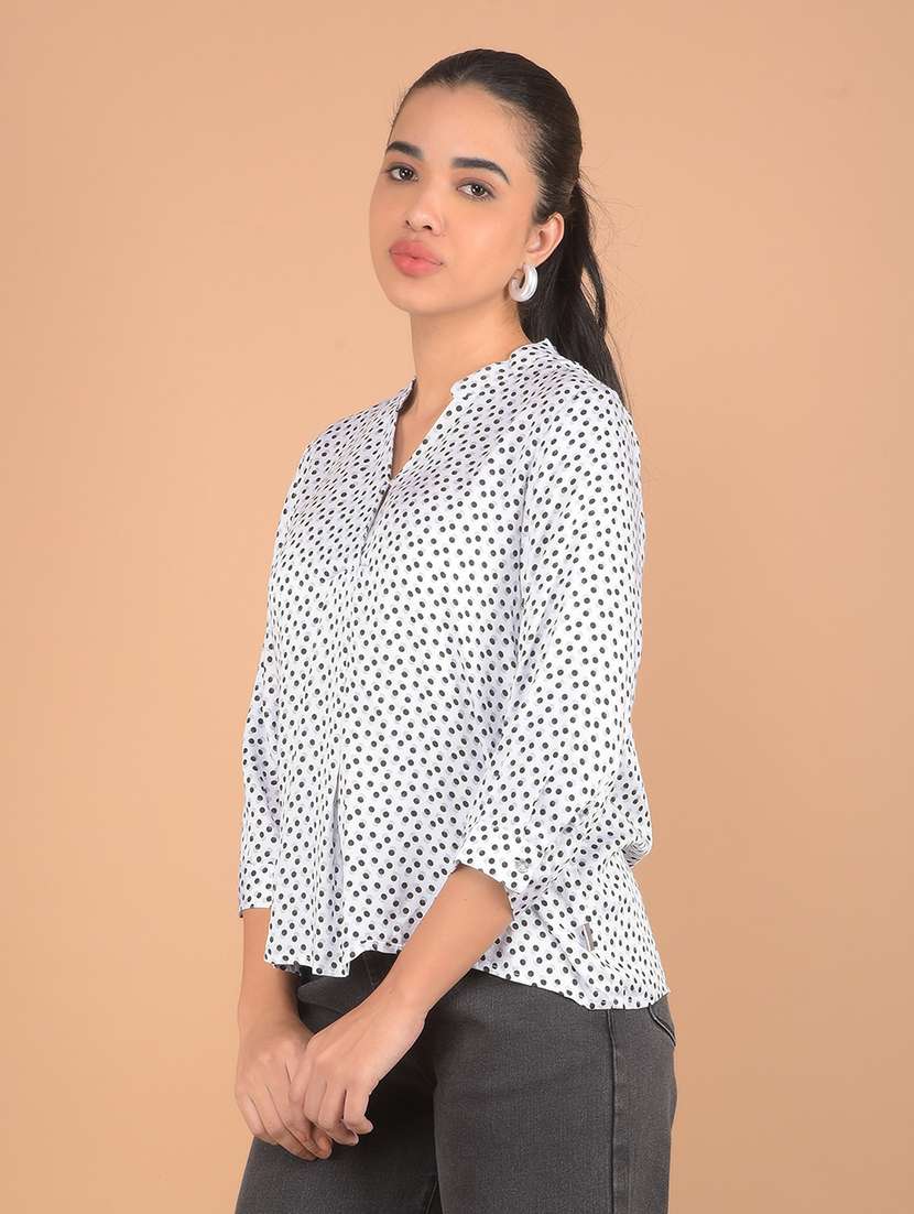 women polka dots printed three quarter sleeves top - 21617424 -  Standard Image - 2