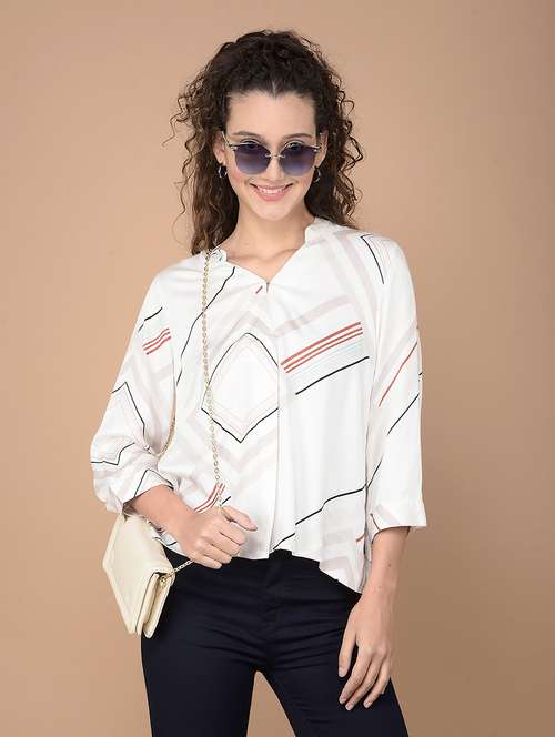 women striped printed three quarter sleeves top - 21617425 - Standard Image - 0
