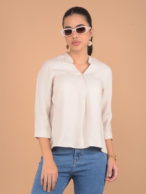 women beige solid regular top - 21617426 - Standard Image - 0