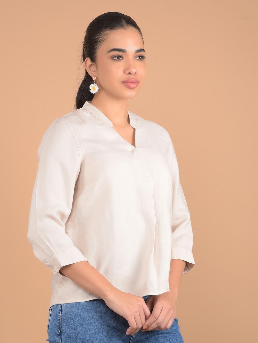 women beige solid regular top - 21617426 - Standard Image - 2