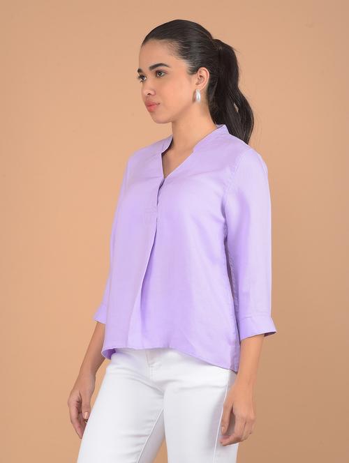 women solid three quarter sleeves top - 21617427 - Standard Image - 0