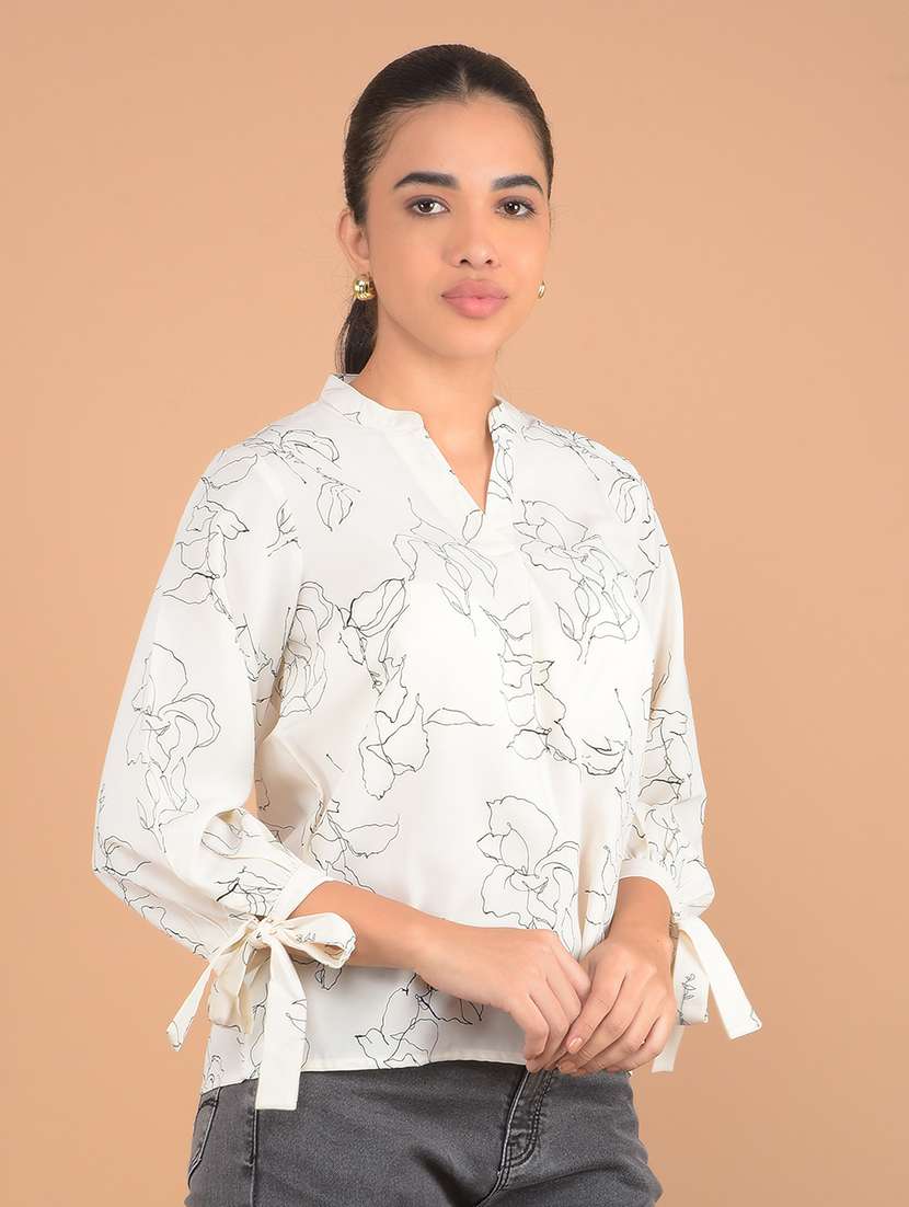 women printed mandarin collar top