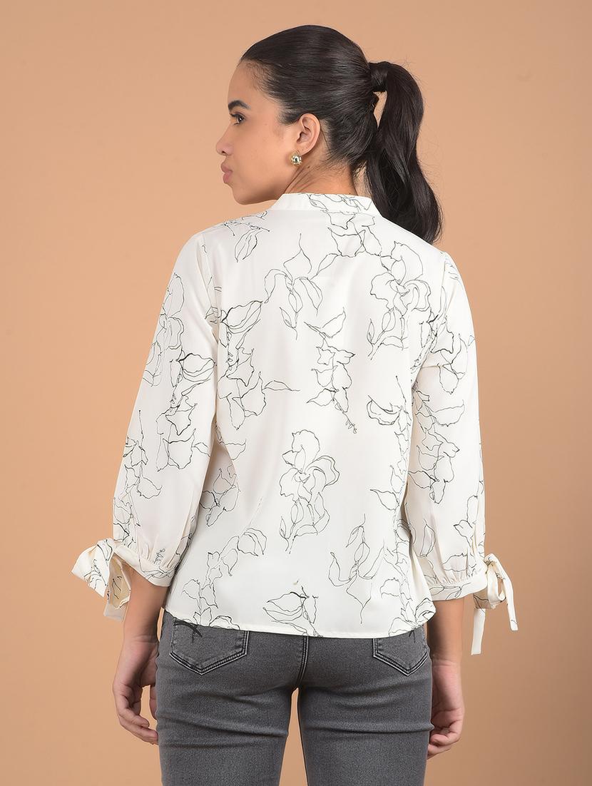 women printed mandarin collar top - 21617428 - Standard Image - 2
