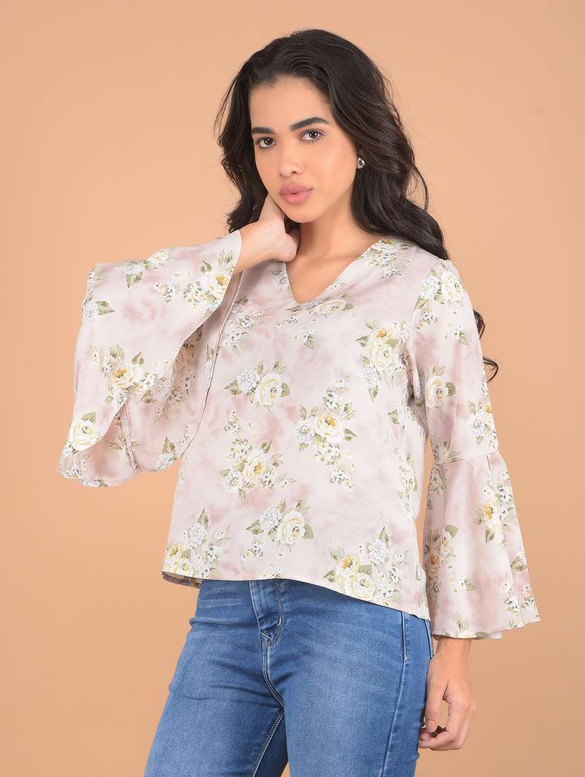 women floral printed v neck top