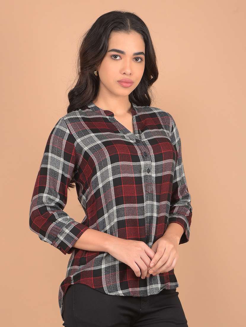 women checked printed three quarter sleeves top - 21617432 - Standard Image - 2