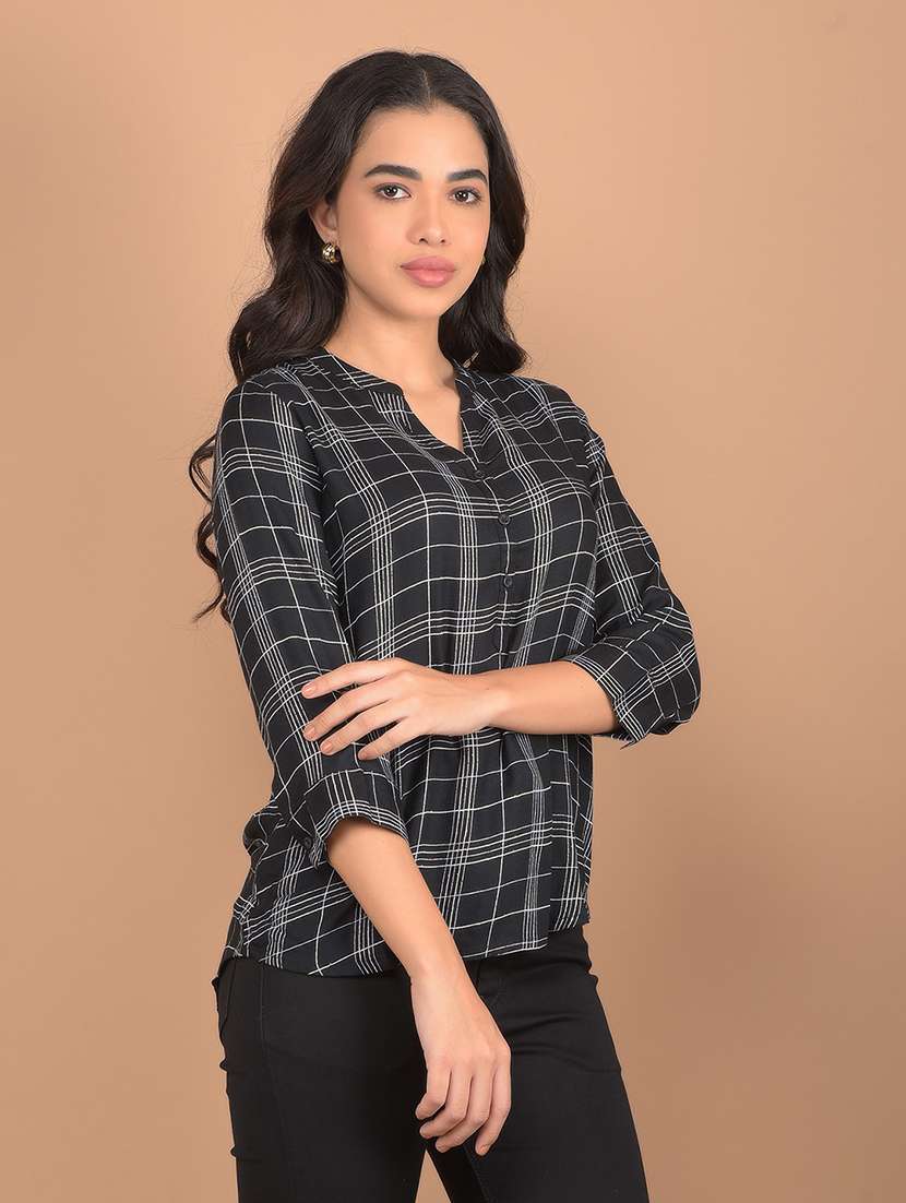 women checked printed three quarter sleeves top - 21617434 - Standard Image - 2