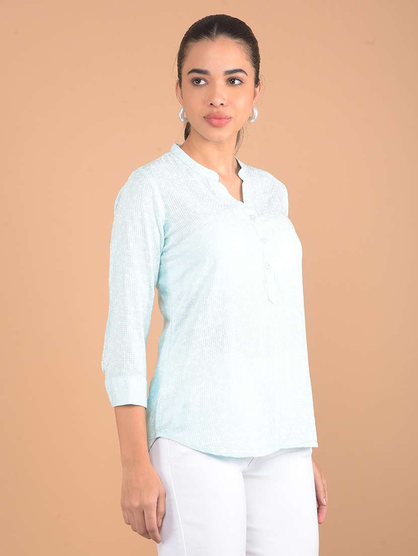 women printed three quarter sleeves top - 21617439 -  Standard Image - 2