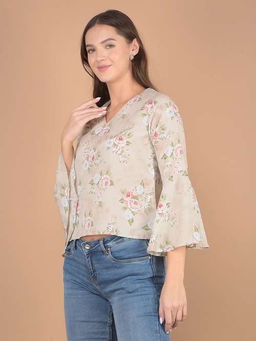 women floral printed v neck top - 21617447 - Standard Image - 0