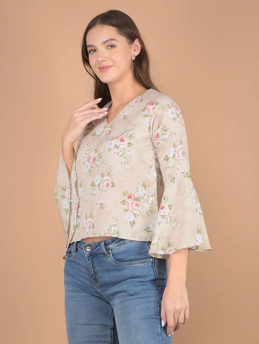 women floral printed v neck top - 21617447 - Zoom Image - 0