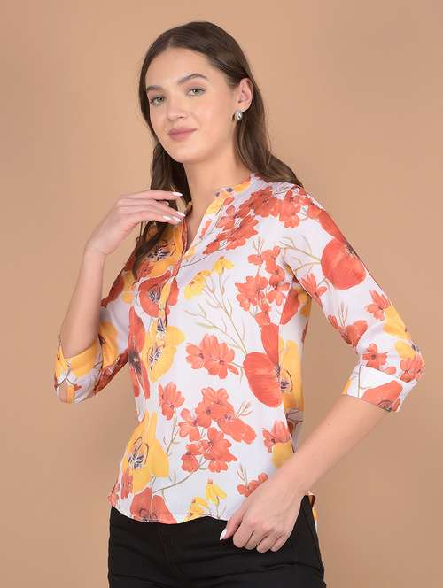 women floral printed three quarter sleeves top - 21617449 - Standard Image - 0