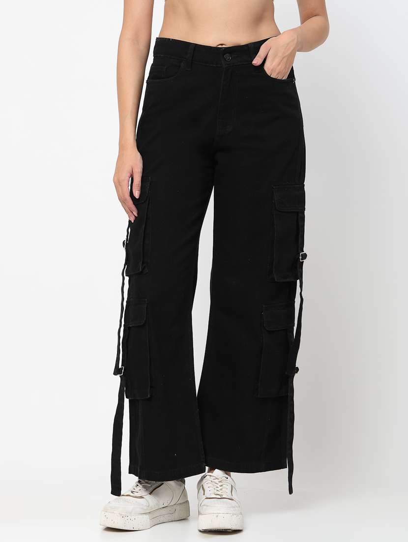 women solid cargo pant