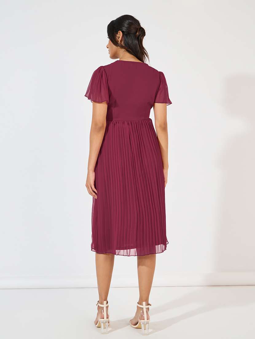 women solid v neck a-line dress - 21618069 -  Standard Image - 2