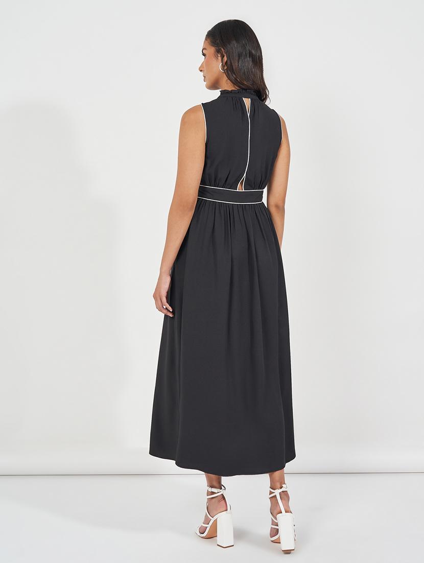 women black solid sleeveless a-line dress - 21618075 - Standard Image - 2