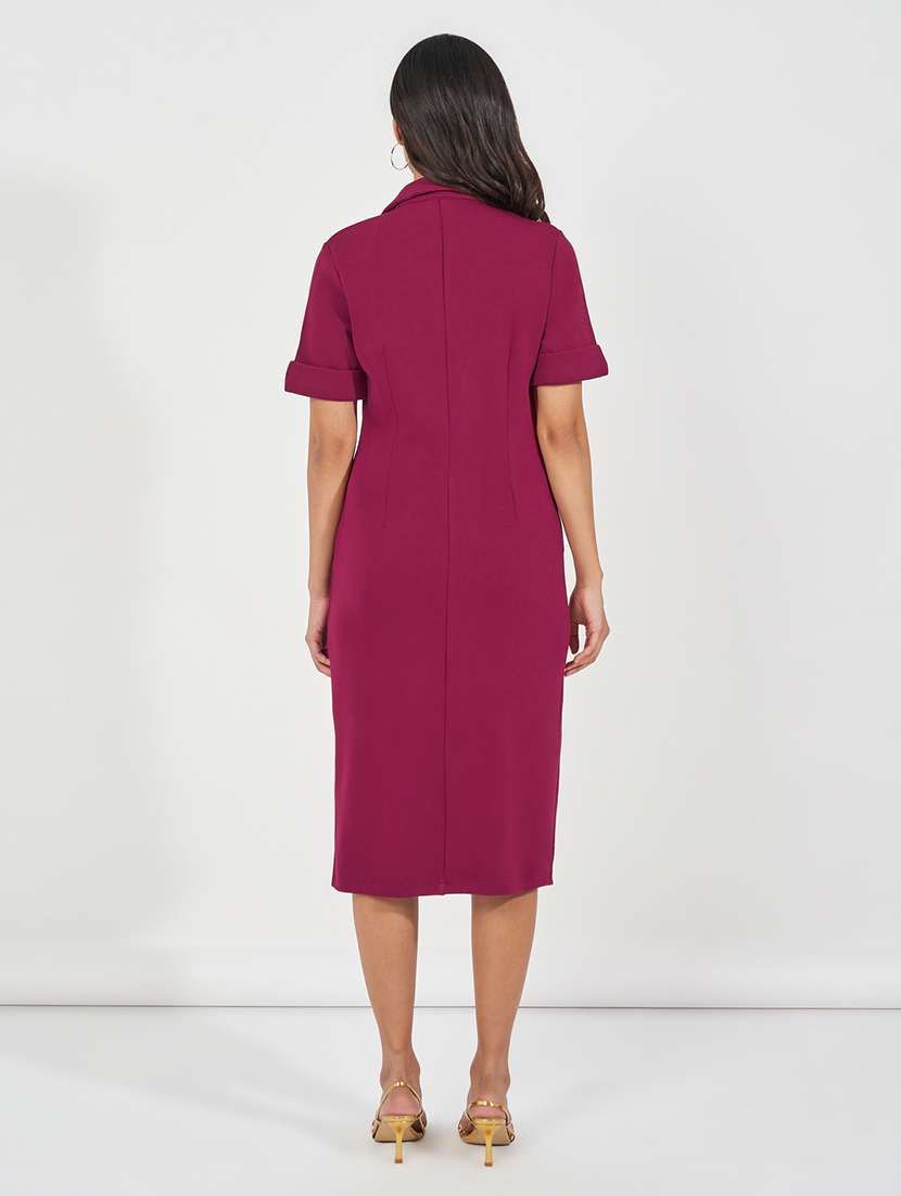 women magenta solid short sleeve coat dress - 21618083 -  Standard Image - 2