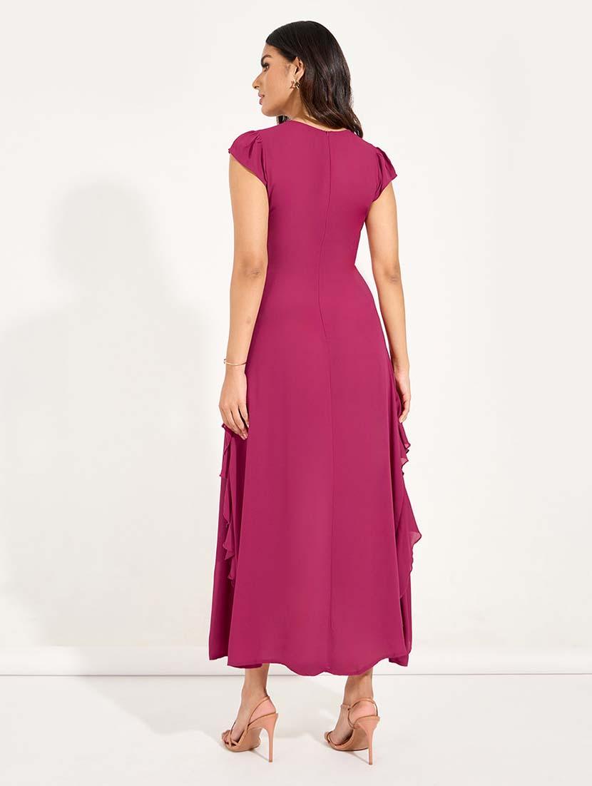 women burgundy solid a-line dress - 21618093 - Standard Image - 2