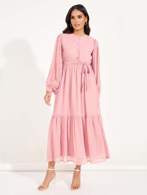 women pink solid tiered dress - 21618095 -  Standard Image - 0