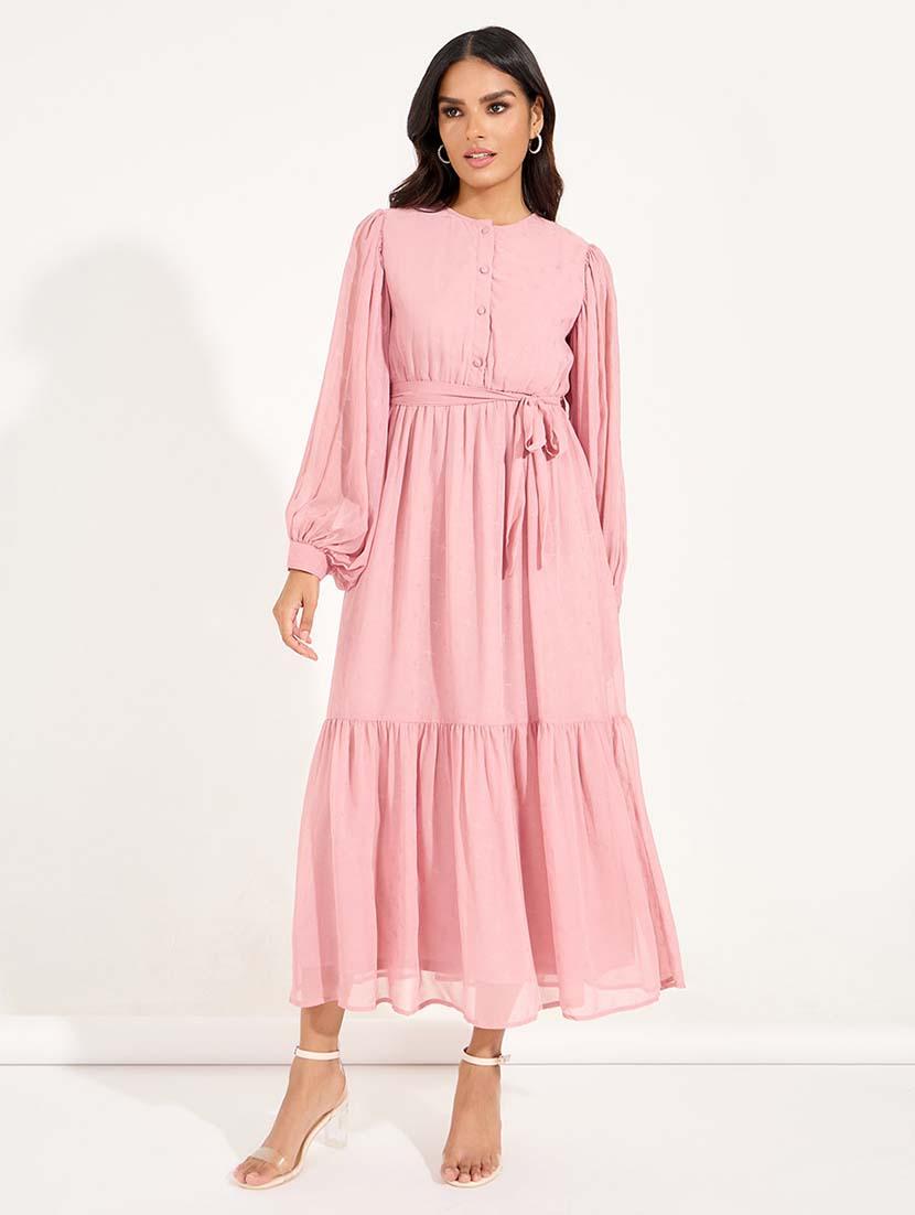 women pink solid tiered dress - 21618095 -  Zoom Image - 0