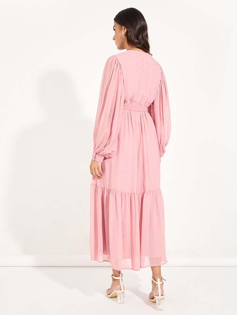 women pink solid tiered dress - 21618095 - Standard Image - 2