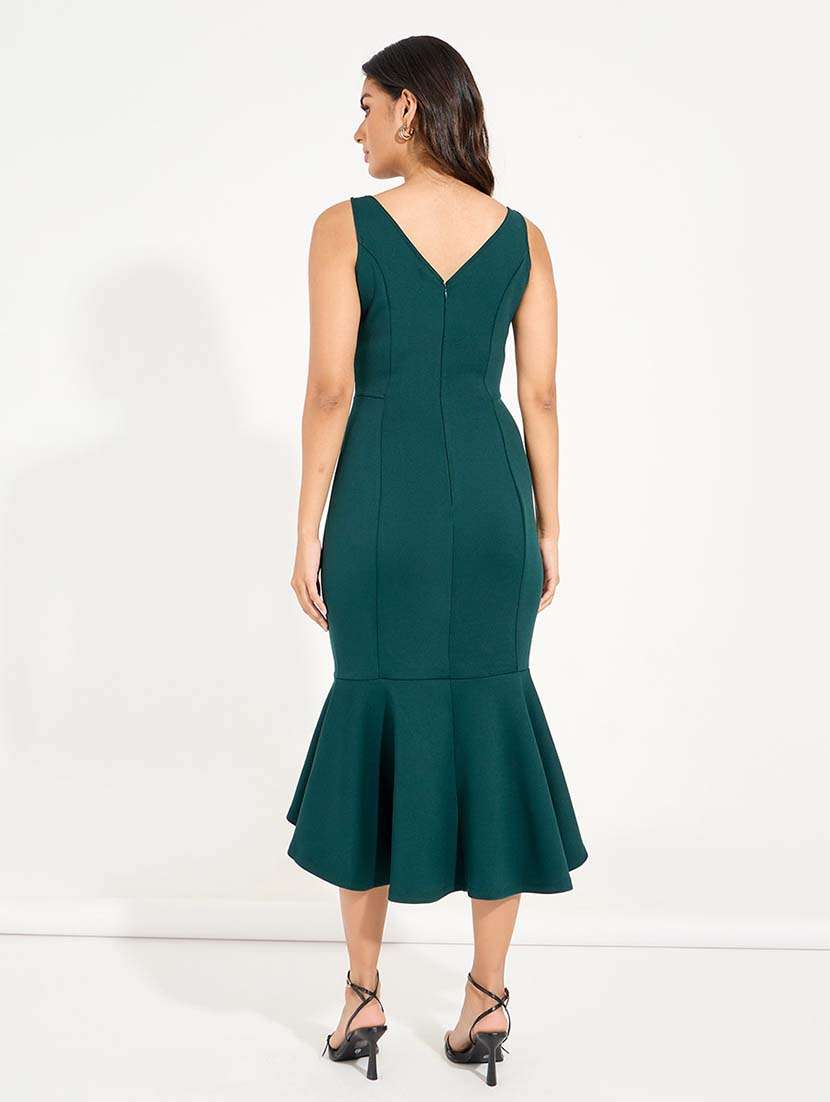 women green solid tiered dress - 21618097 -  Standard Image - 2