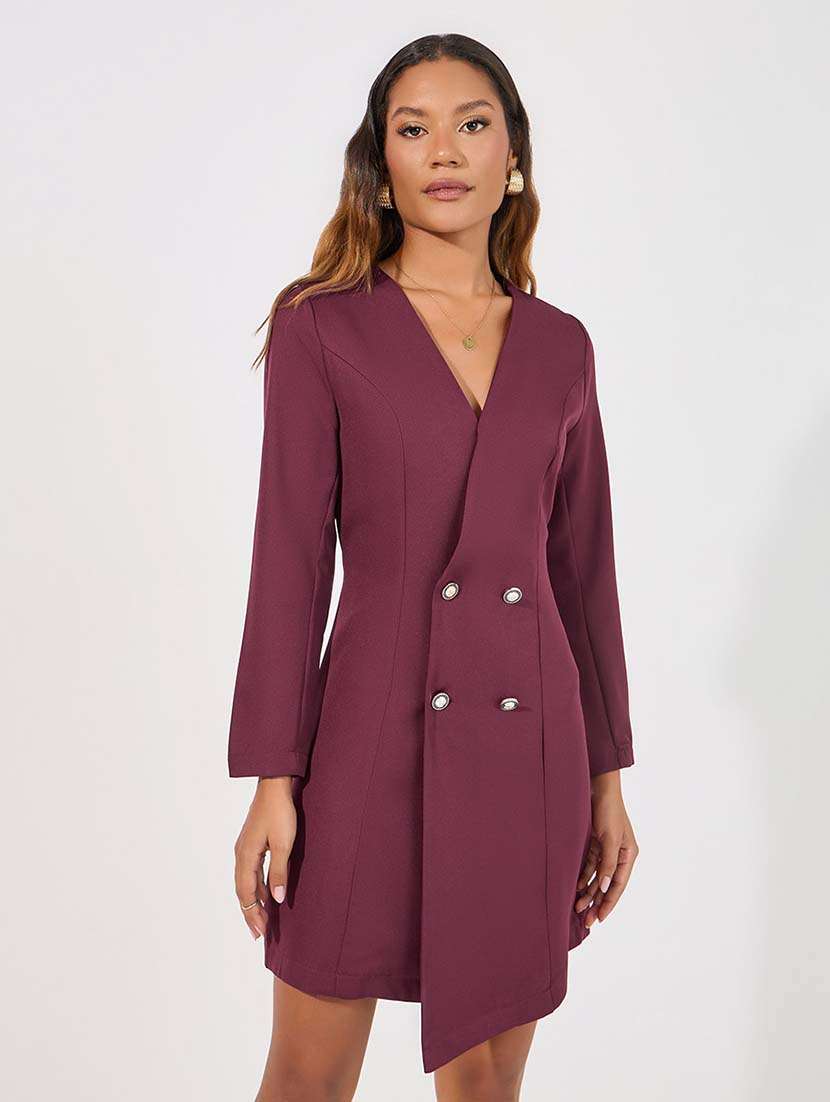 women burgundy solid asymmetric dress - 21618107 -  Standard Image - 2