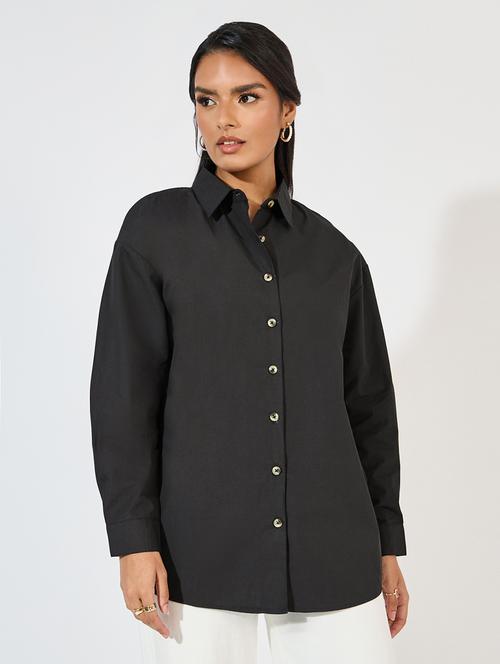 black cotton regular shirt - 21618150 -  Standard Image - 0