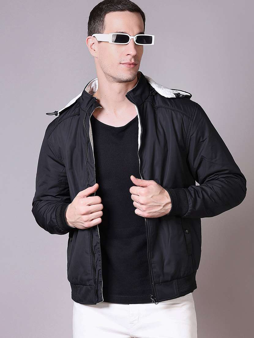 men solid long sleeve reversible bomber jacket
