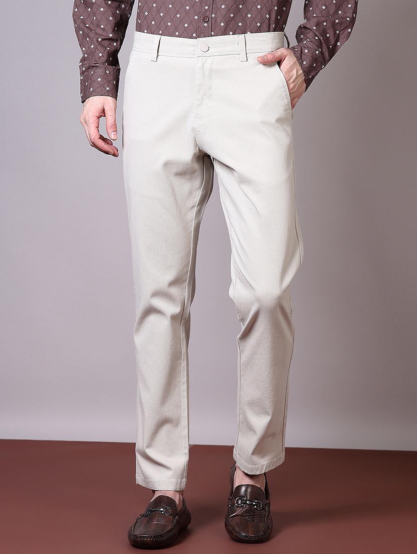 men solid mid rise chinos trouser