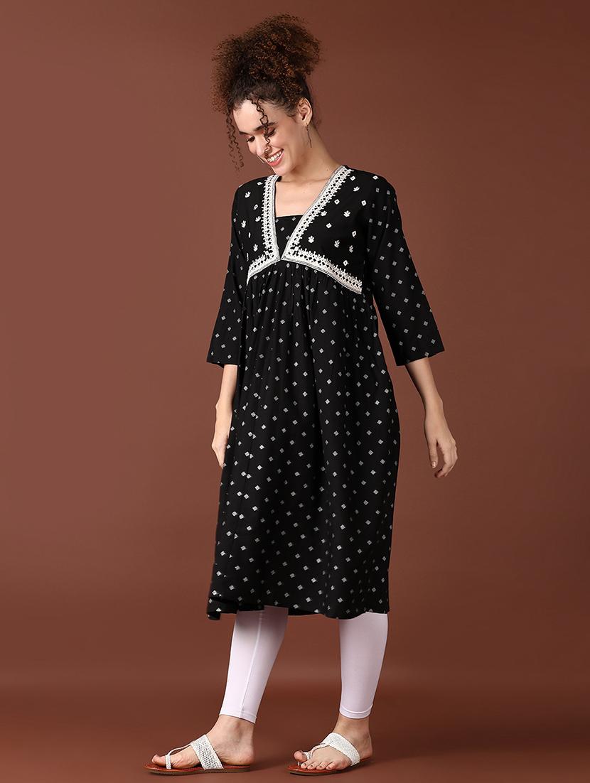 women three quarter sleeve a-line kurta - 21618704 - Standard Image - 2
