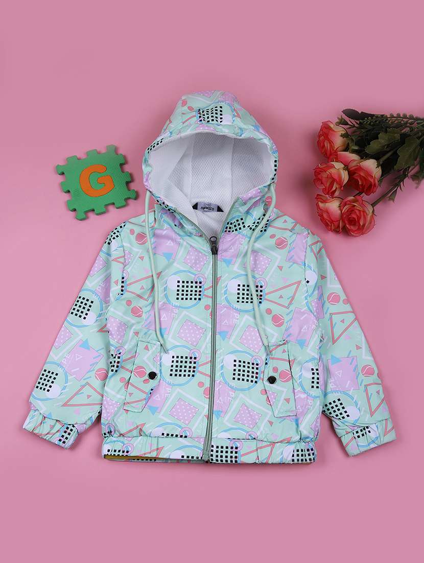 girls printed long sleeve hooded jacket