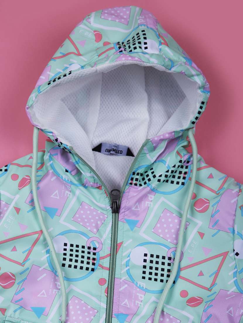 girls printed long sleeve hooded jacket - 21618708 -  Standard Image - 2