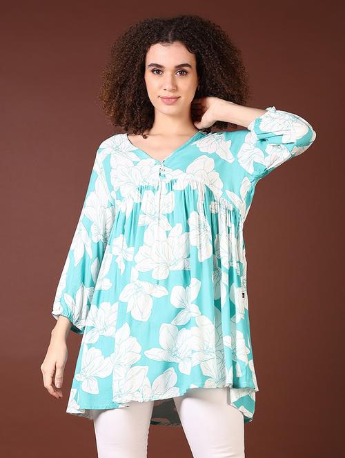 women floral printed v neck flared kurti - 21618723 - Standard Image - 0