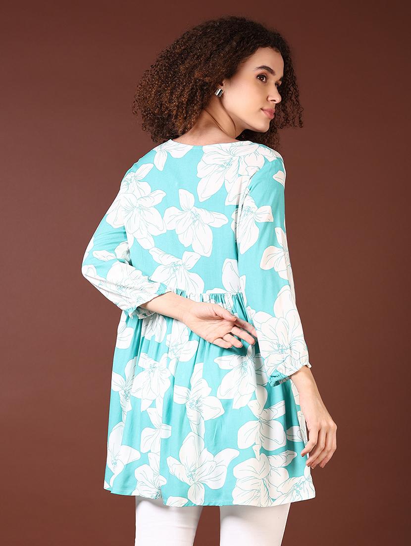 women floral printed v neck flared kurti - 21618723 - Standard Image - 2