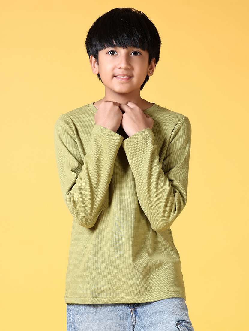 boys olive solid round neck t-shirt