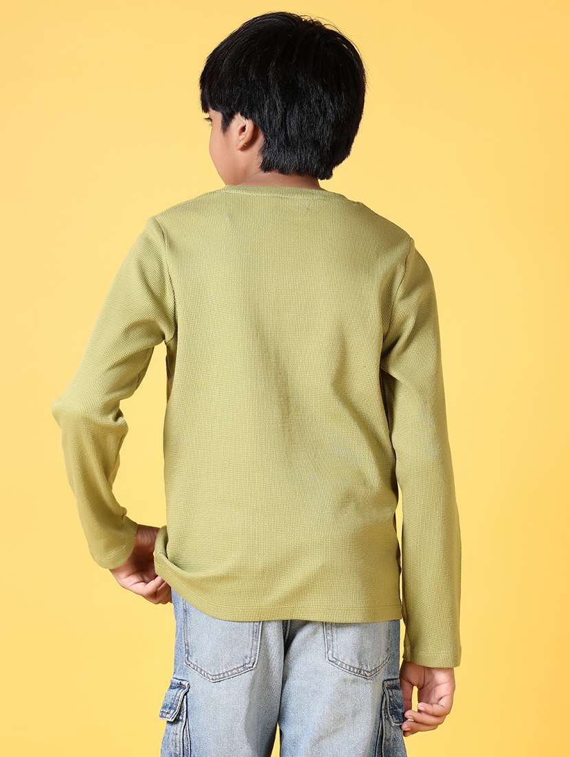 boys olive solid round neck t-shirt - 21618733 -  Standard Image - 2