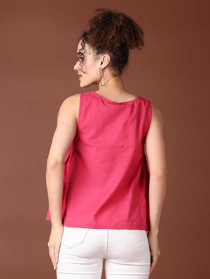 women solid sleeveless a-line top - 21618759 - Standard Image - 2