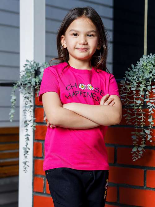 girls round neck printed short sleeves t-shirt - 21618873 -  Standard Image - 0