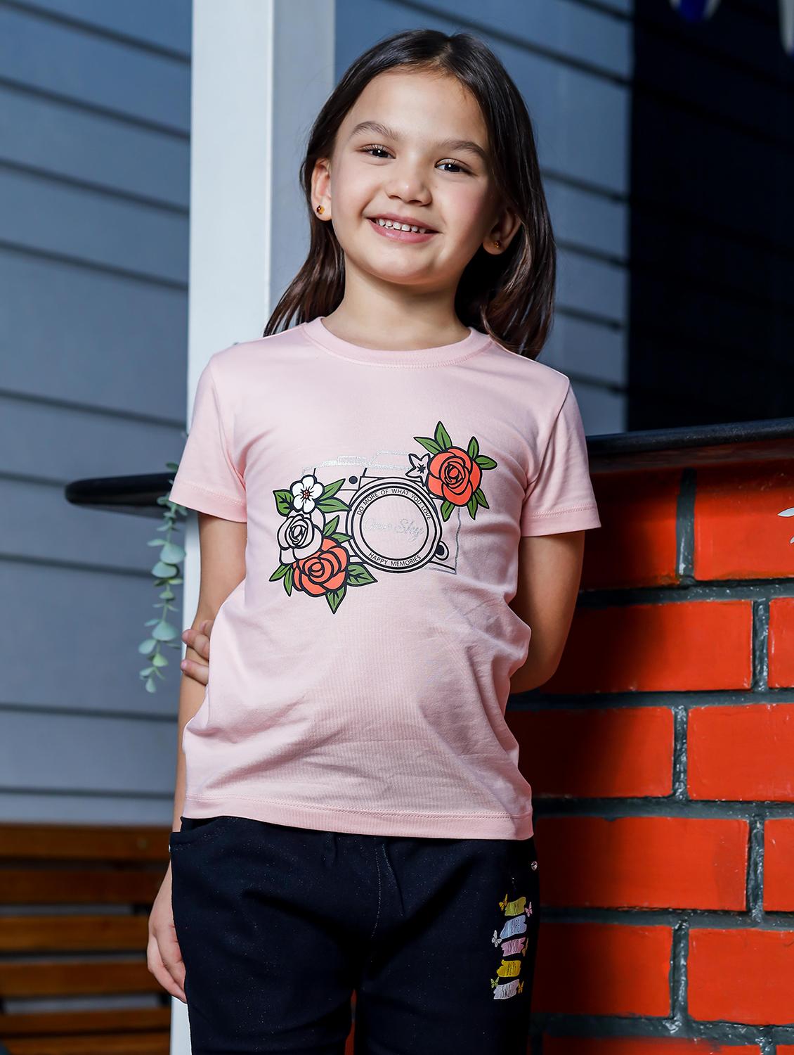 girls round neck printed short sleeves t-shirt