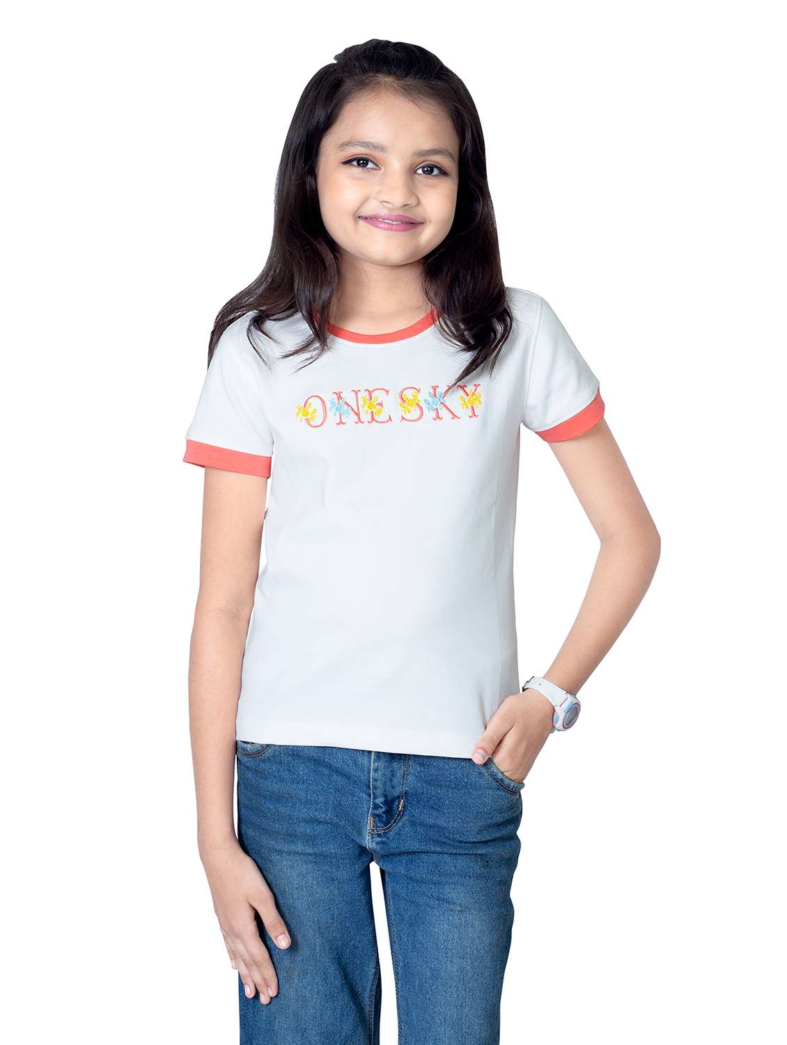 girls round neck printed short sleeves t-shirt
