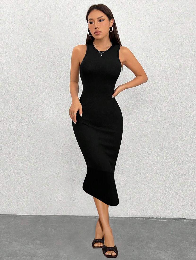 women solid sleeveless bodycon dress