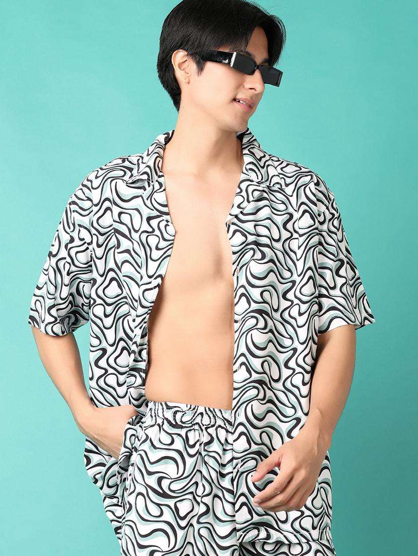 men printed short sleeve casual shirt