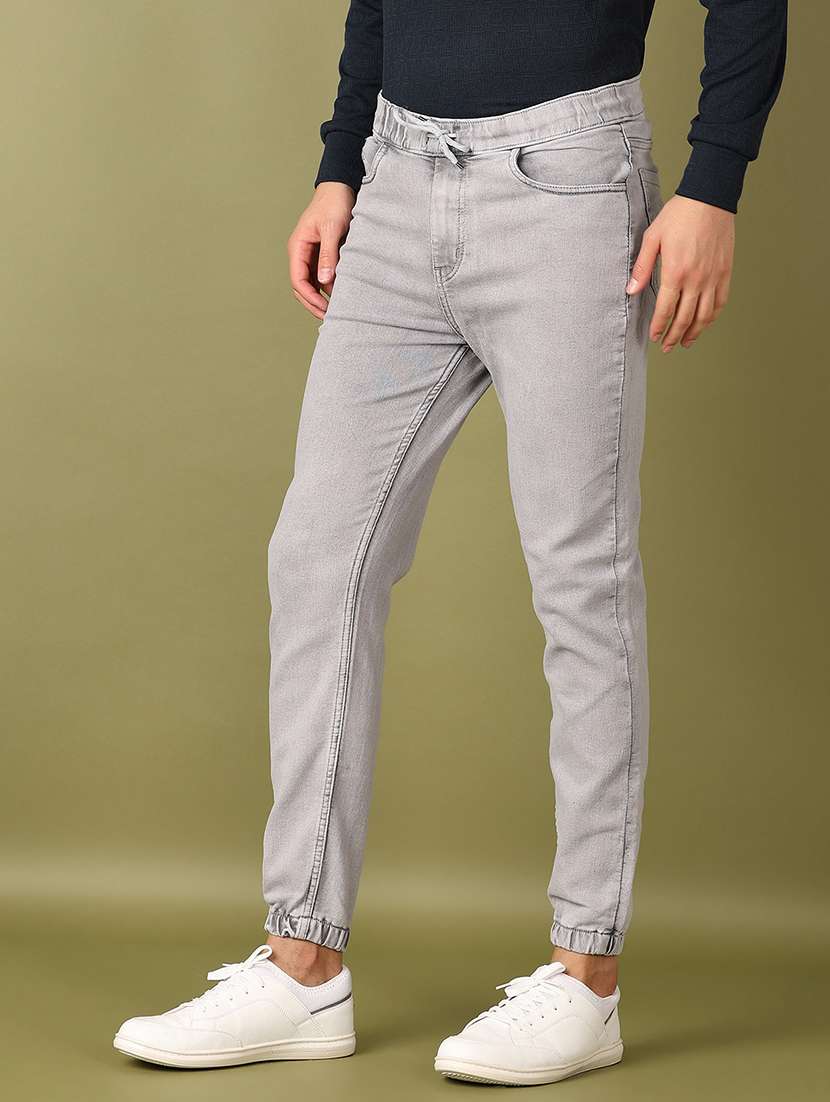 men grey mid rise ankle length ogger - 21620482 -  Standard Image - 2