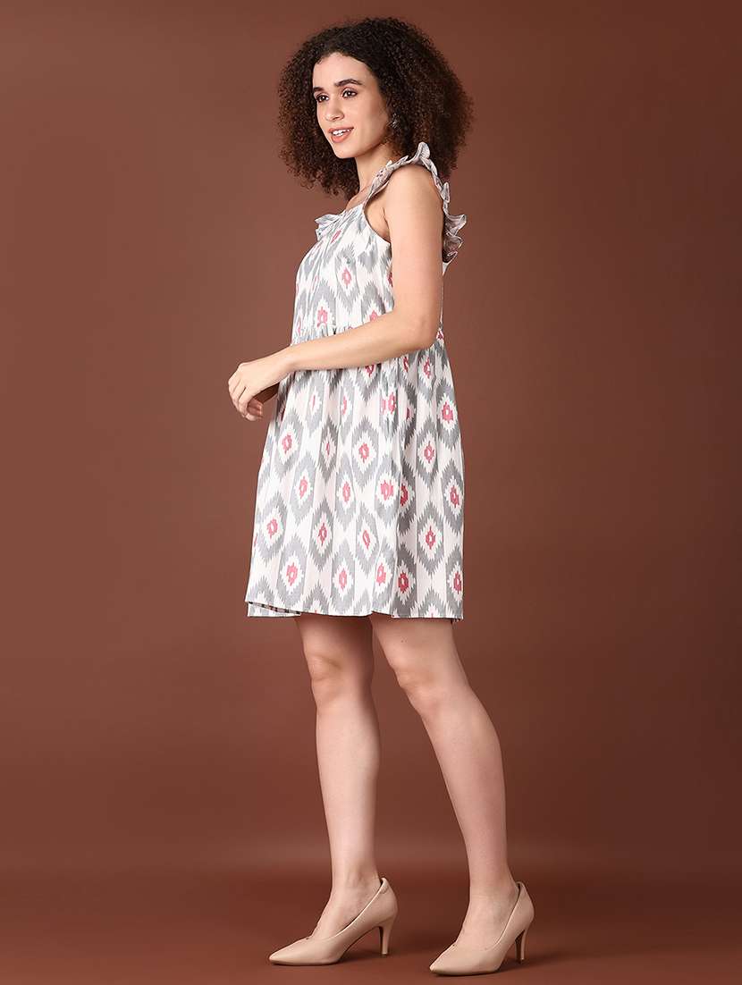 women grey printed sleeveless fit & flare dress - 21620647 -  Standard Image - 2